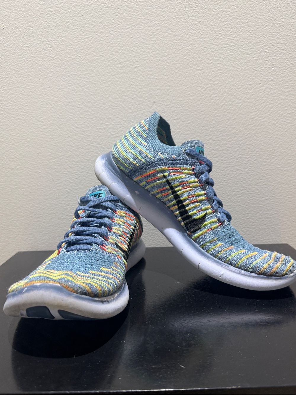 Nike Women’s Free RN Flyknit Running Shoes - Blue/Coral/Black